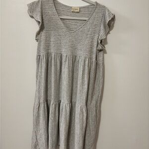 Caution To The Wind Gray Striped V-Neck dress